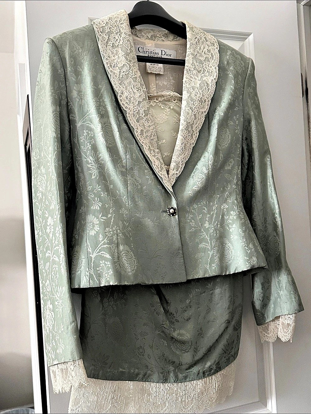 Christian Dior Floral Brocade Skirt Set in Light Green Like New